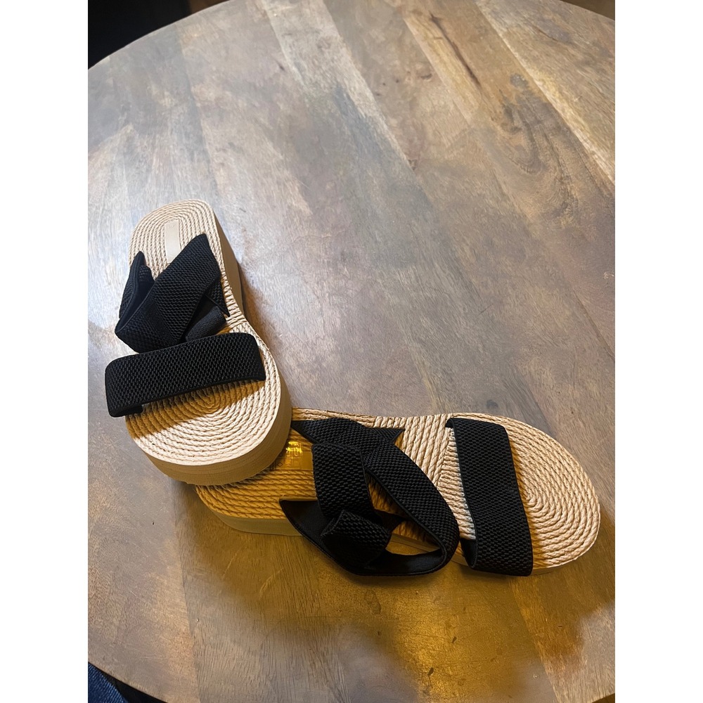 Unbranded Womens Platform Sandals Criss Cross Elastic Straps Black Beige Size 41